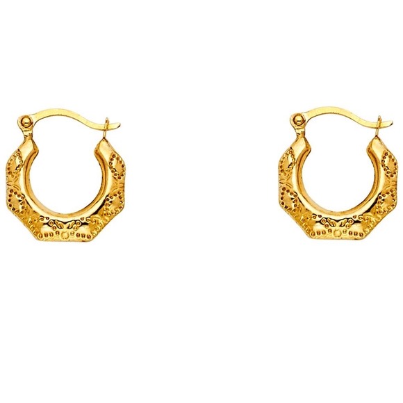 14KT Italian Gold Fancy Hollow Hoop Earrings